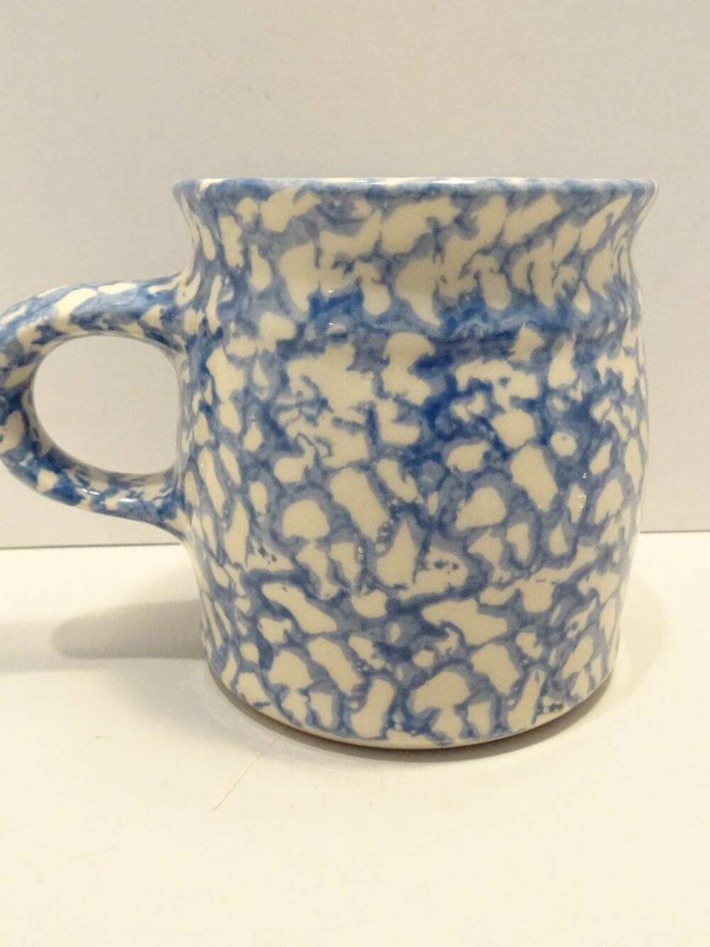 Gerald E Henn Blue Spongeware Mug Roseville Ohio Pottery Vintage